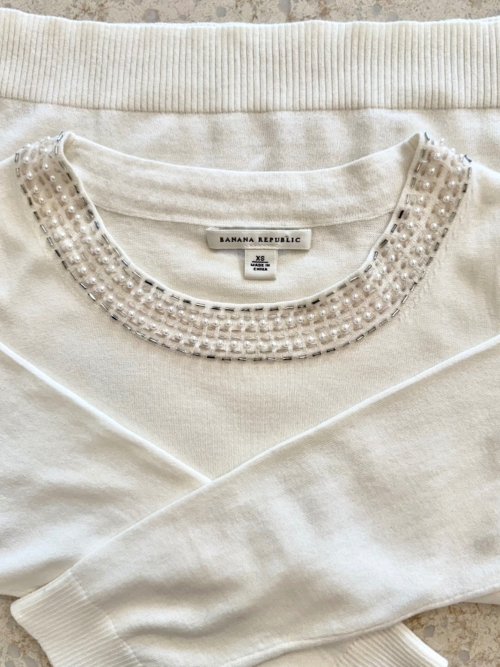 Woman's Size XS, Banana Republic Cotton Sweater, Pearls, Sequins & Embroidery,